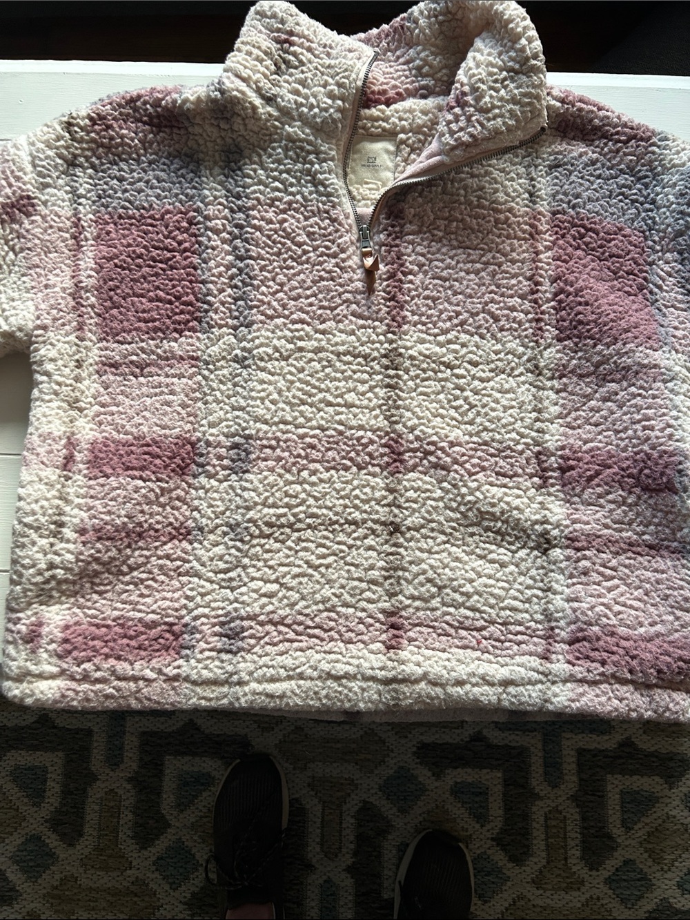 Thread & Supply Cream and Dusty Pink Sherpa Quarter-Zip Pullover